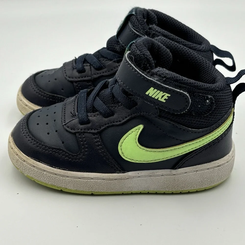 Nike Court Borough Mid 2 TD Black Green CD7784-403‎ Toddler Sz7C UK 6.5 EUR23.5